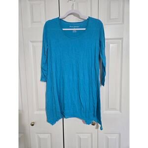 Pleats collection small women's blue dress with 3/4 sleeves